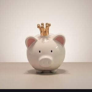 Mud Pie White Piggy Bank with Gold Crown